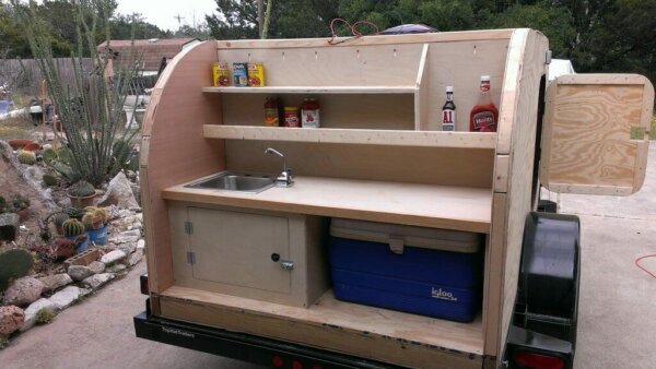 back side of trailer with kitchen area
