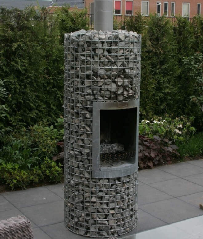 stone gabion fireplace