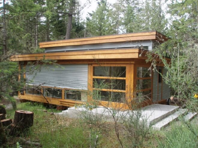 corrugated metal cabin