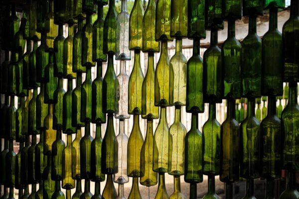 recycled glass bottle wall
