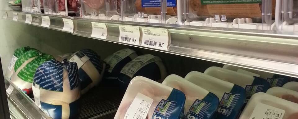 organic labelled meat on store shelves
