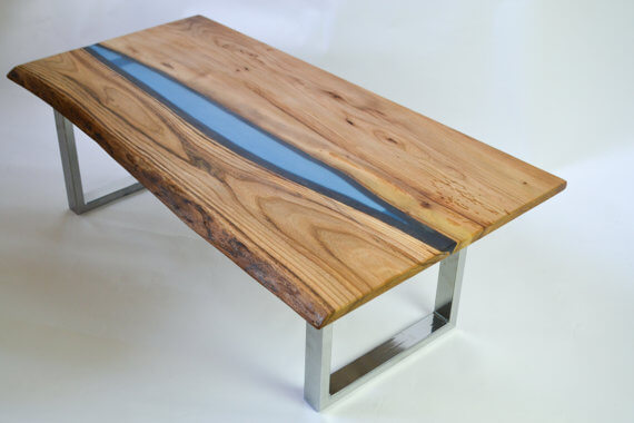 Elm Slab Coffee Table with Resin River