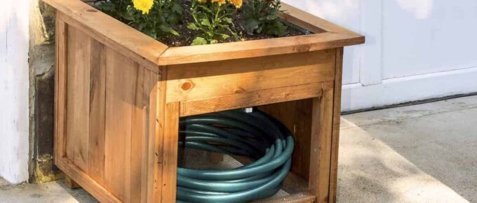 wood hose caddy with planter