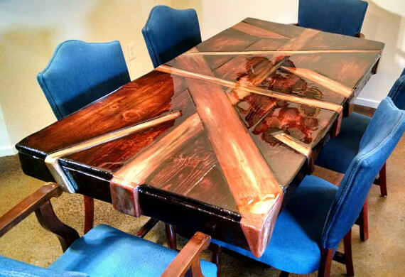 Mahogany, Pine and Metallic Paint Table