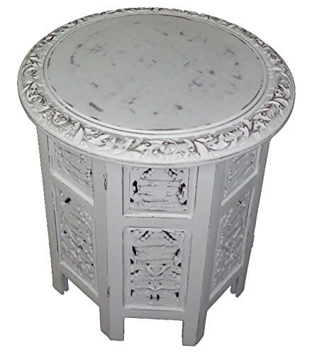 18 Inch Round Cotton Craft Jaipur Solid Wood Hand Carved Accent Coffee Table