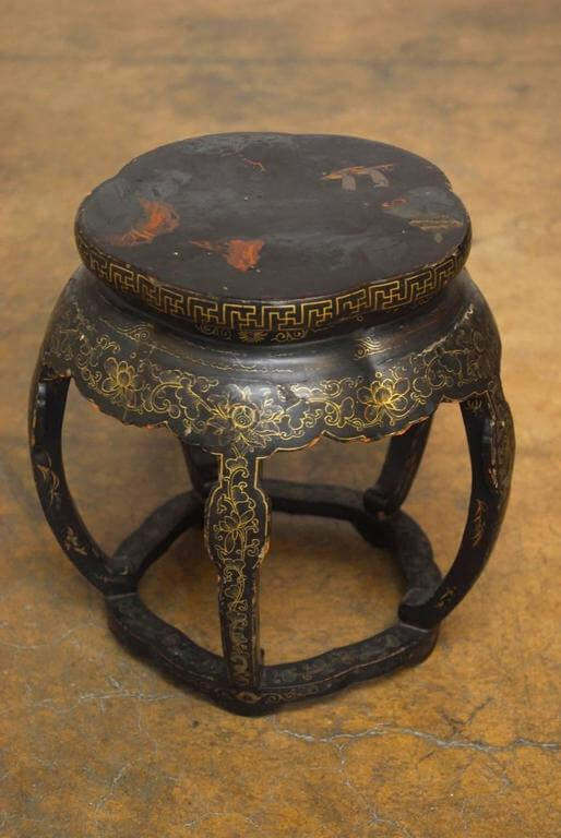Chinese Black Lacquer Garden Stool