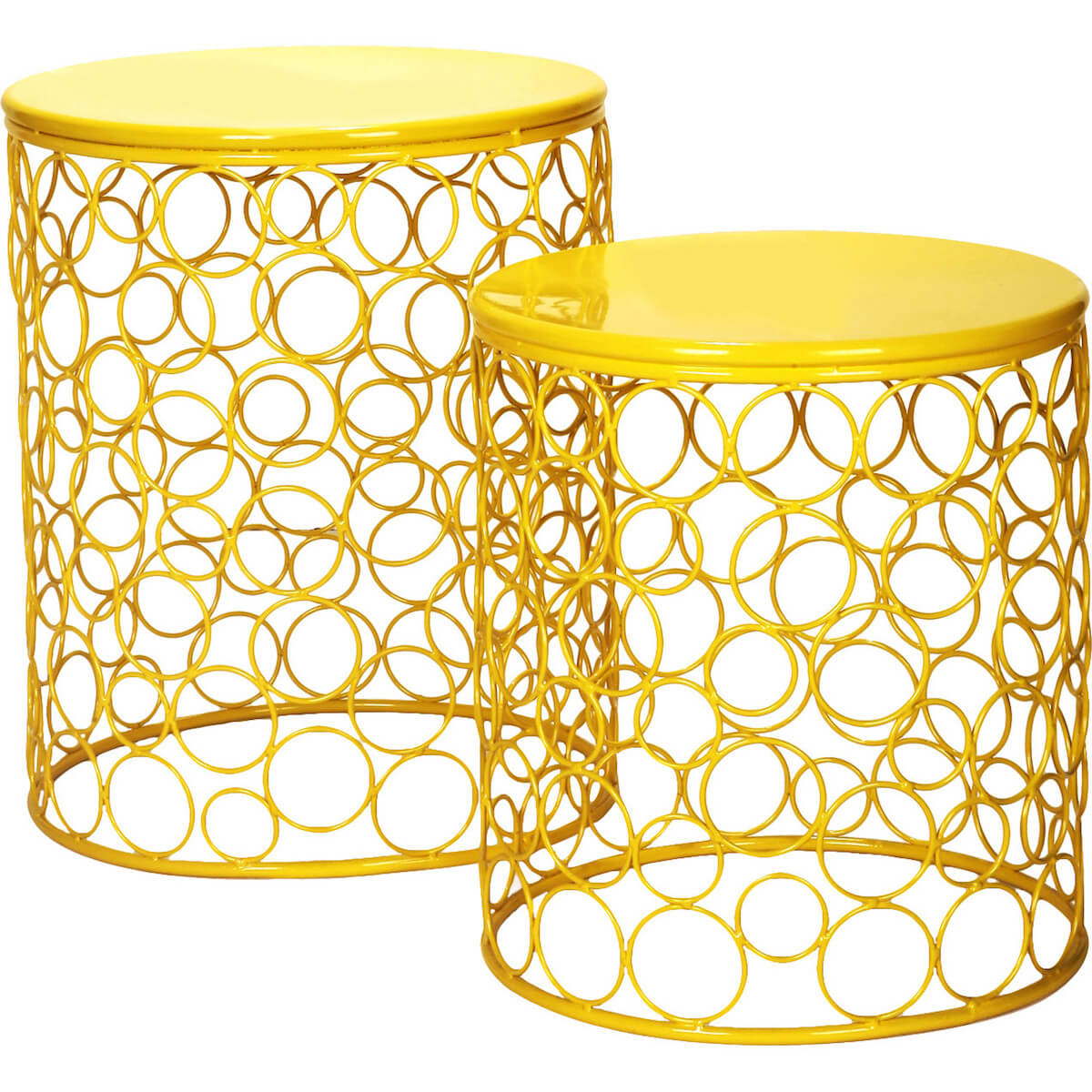Asian Decorative Yellow and White Beehive Pattern Yellow Indoor Outdoor Garden Stool 