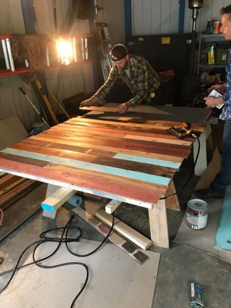 stapling boards to barn door body