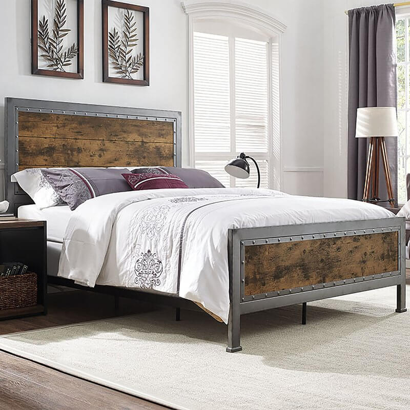 industrial metal and wood bed frame