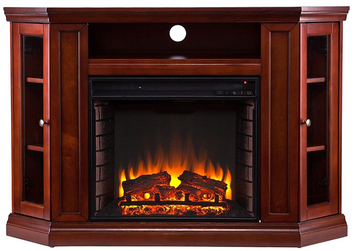 Corner Electric Fireplace in Mahogany
