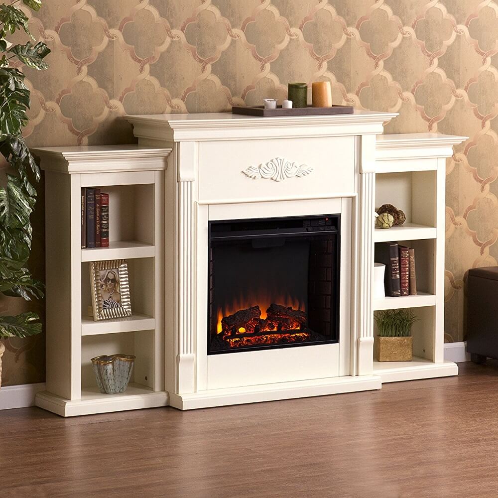 White Electric Fireplace with Bookcase