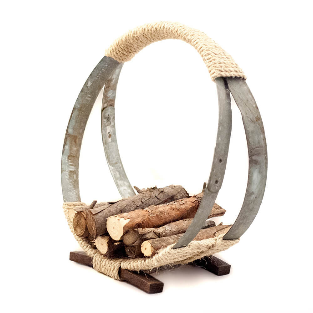 Reclaimed Barrel Hoop Firewood Rack