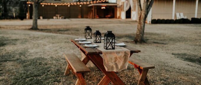 rustic picnic table with dining set