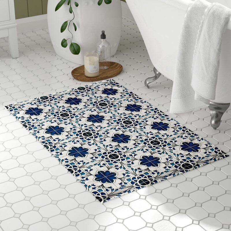 Flat Weave Mosaic Inspired Bathroom Rug