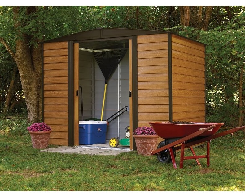 Metal Storage Shed with Wood Grain Finish