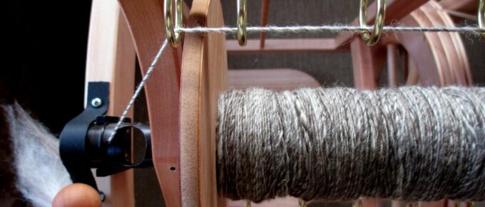 fibers on spinning wheel