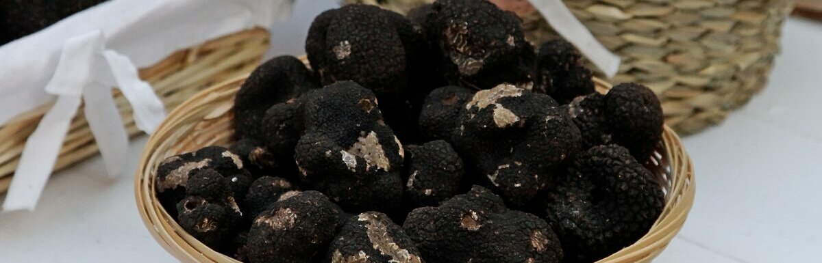 black truffles in basket
