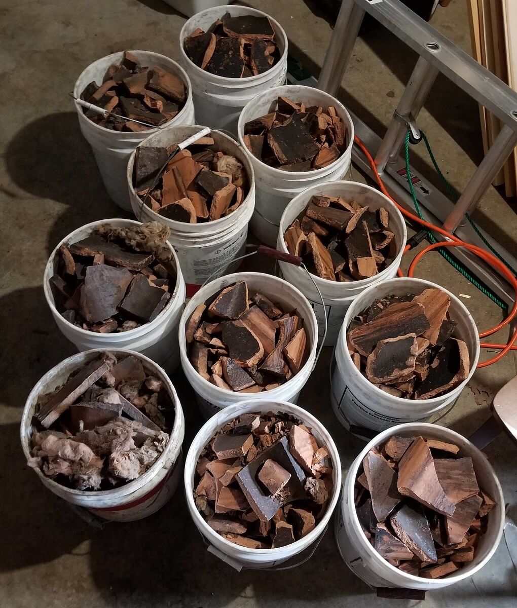 buckets filled with wood
