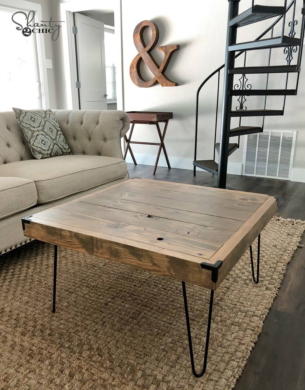 DIY coffee table with hairpin legs