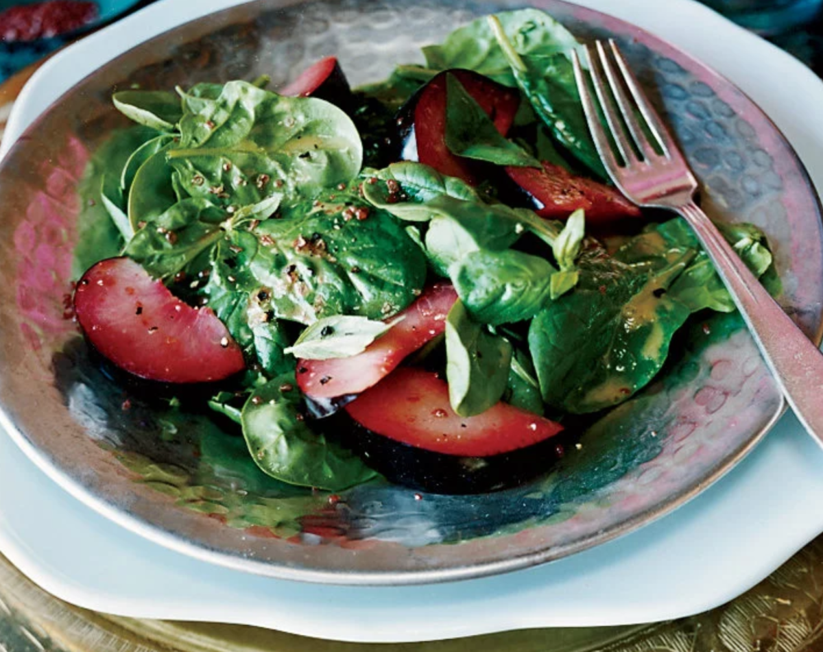 spinach basil and plum salad