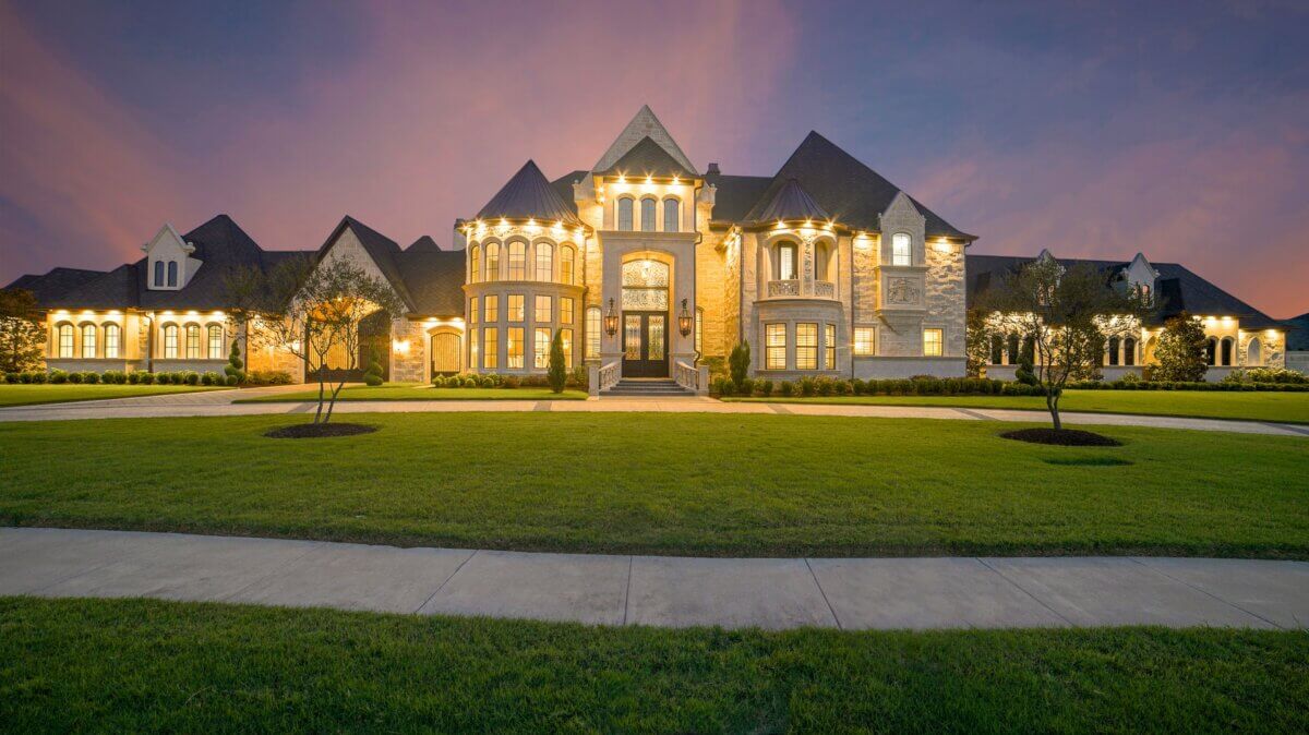 mansion with green lawns