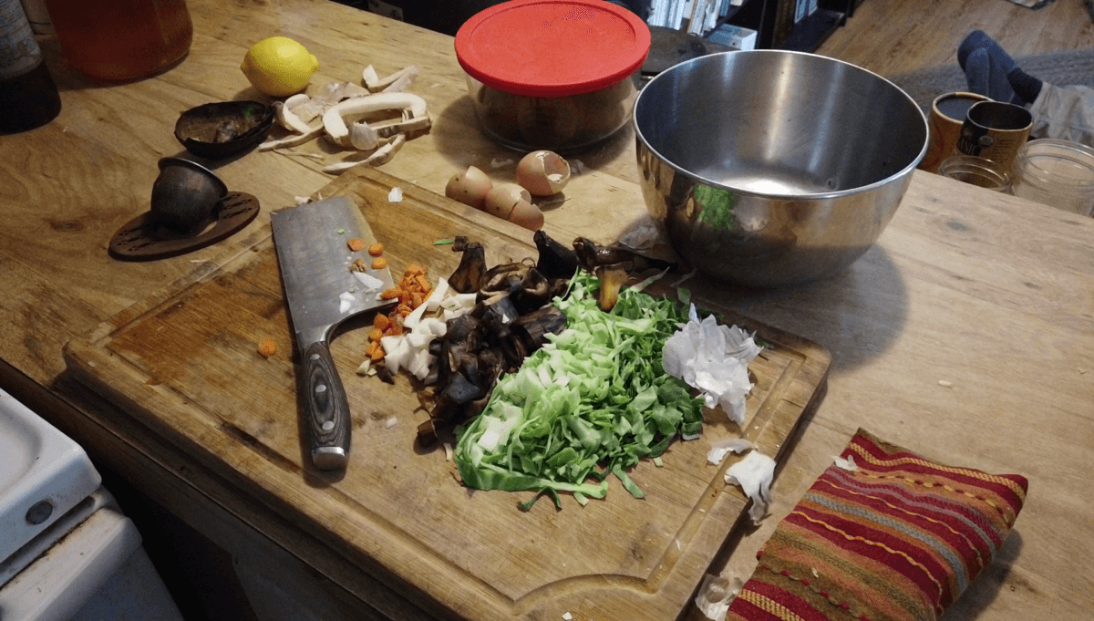 thinnings and scraps on a cutting board
