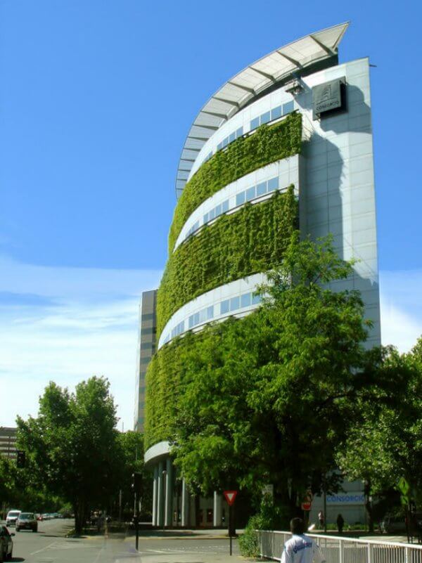 green walled building