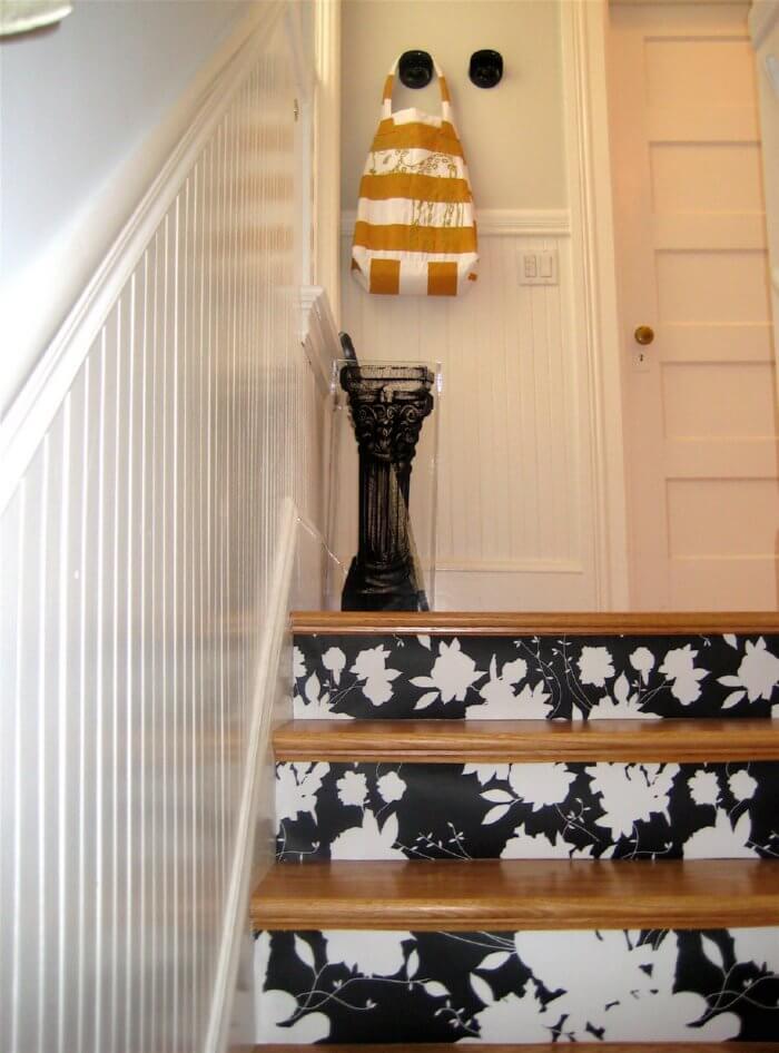 wallpapered stair